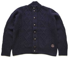 画像1: Barbourバブアー KIRKHAM CABLE BUTTON ハイネック ケーブル編み ラムウールニット カーディガン 紺 XL (1)