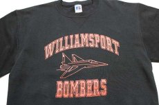 画像3: 90s USA製 RUSSELLラッセル WILLIAMSPORT BOMBERS 戦闘機 前V スウェット 黒 L (3)