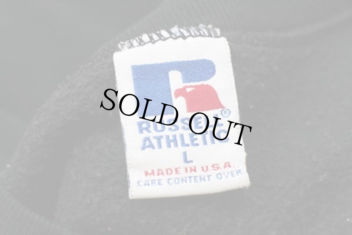 画像4: 90s USA製 RUSSELLラッセル WILLIAMSPORT BOMBERS 戦闘機 前V スウェット 黒 L (4)