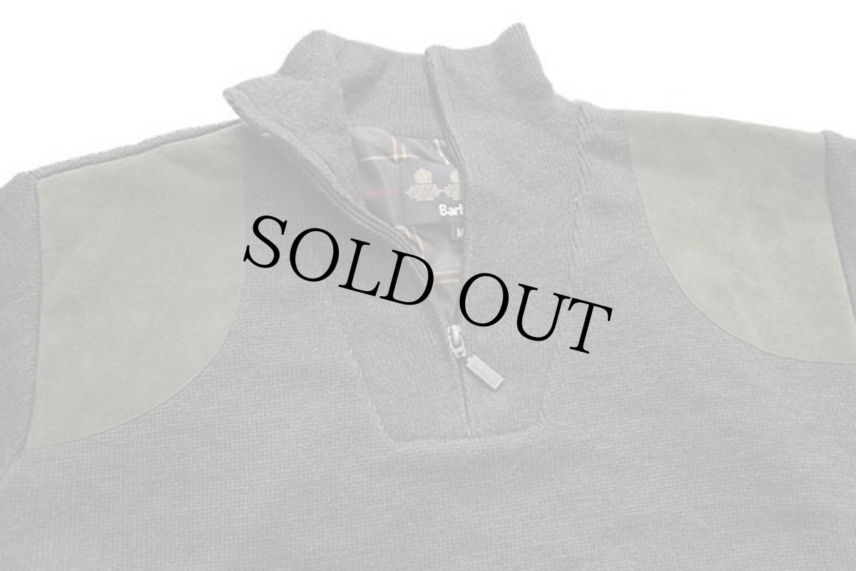 画像3: トルコ製 Barbourバブアー STORM ハイネック ハーフジップ ショルダー＆エルボーパッチ メリノウールニット セーター オリーブ M (3)