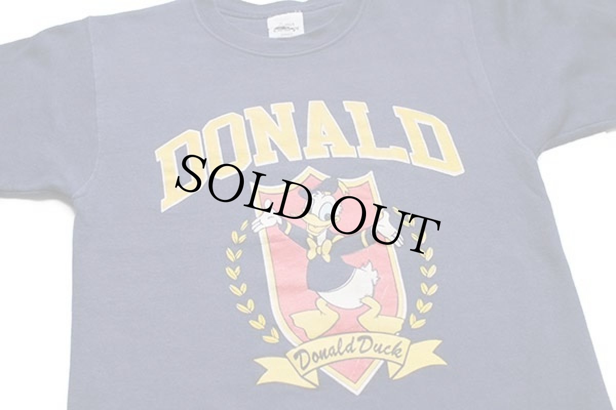 画像3: 90s USA製 the cotton exchange DONALD ドナルドダック ひび割れプリント スウェット 紺 S (3)