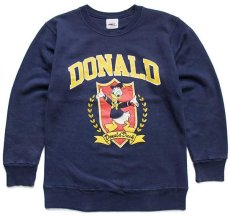 画像1: 80s USA製 the cotton exchange DONALD ドナルドダック ひび割れプリント スウェット 紺 S (1)