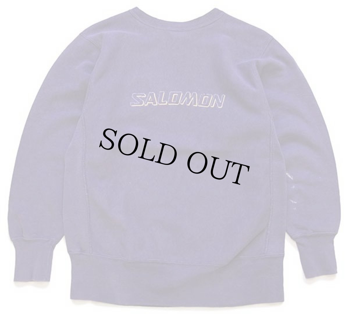 画像2: 90s USA製 Championチャンピオン SALOMON SKIING MAGAZINE ロゴ刺繍 リバースウィーブ スウェット ボロ 青紫 L (2)