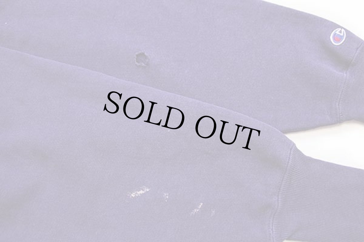 画像7: 90s USA製 Championチャンピオン SALOMON SKIING MAGAZINE ロゴ刺繍 リバースウィーブ スウェット ボロ 青紫 L (7)