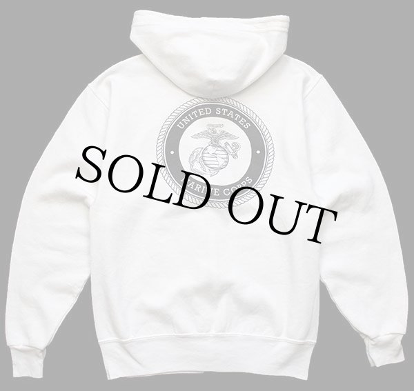 00s 米軍 USMC 両面プリント スウェット ジップパーカー 白 S