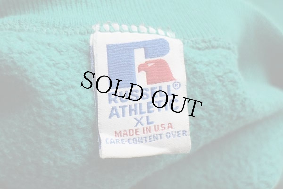 画像4: 90s USA製 RUSSELLラッセル KEY WEST ヨット 刺繍 前V スウェット エメラルドグリーン XL (4)