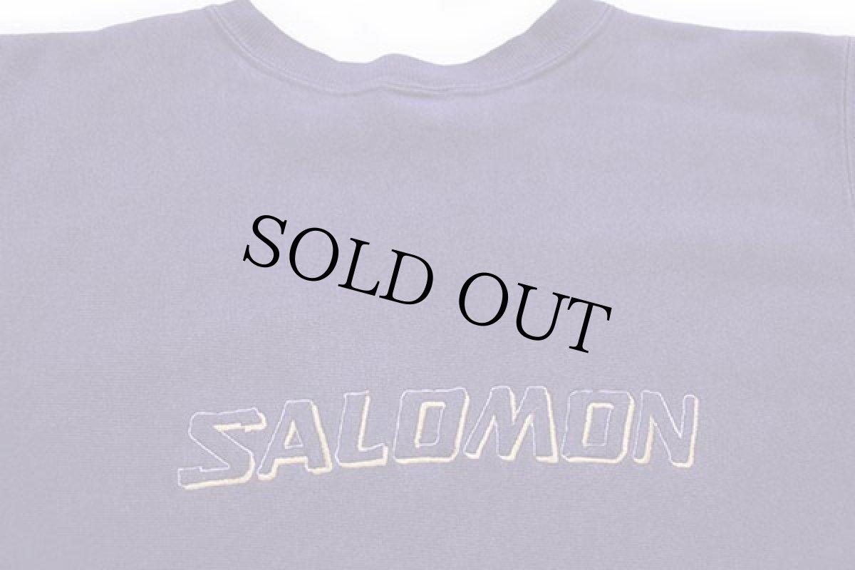 画像4: 90s USA製 Championチャンピオン SALOMON SKIING MAGAZINE ロゴ刺繍 リバースウィーブ スウェット ボロ 青紫 L (4)