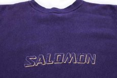 画像4: 90s USA製 Championチャンピオン SALOMON SKIING MAGAZINE ロゴ刺繍 リバースウィーブ スウェット ボロ 青紫 L (4)