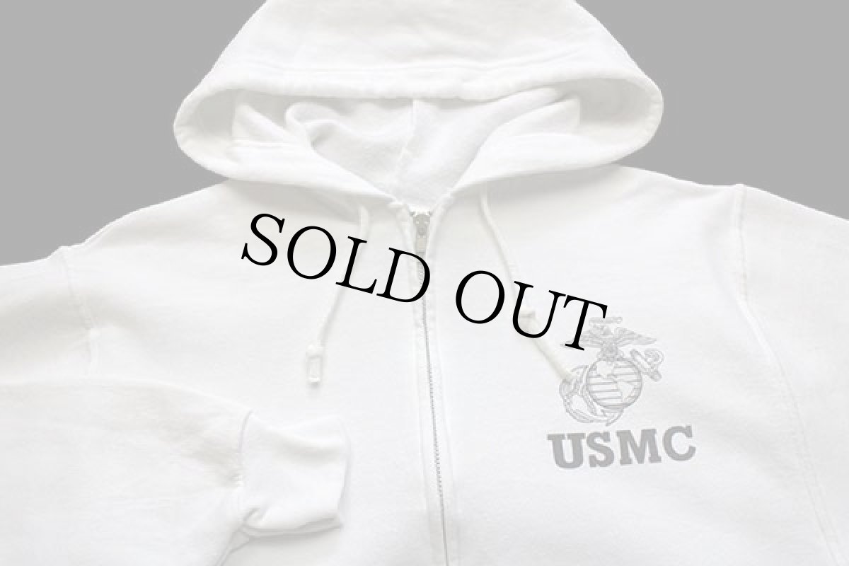 画像3: 00s 米軍 USMC 両面プリント スウェット ジップパーカー 白 S (3)