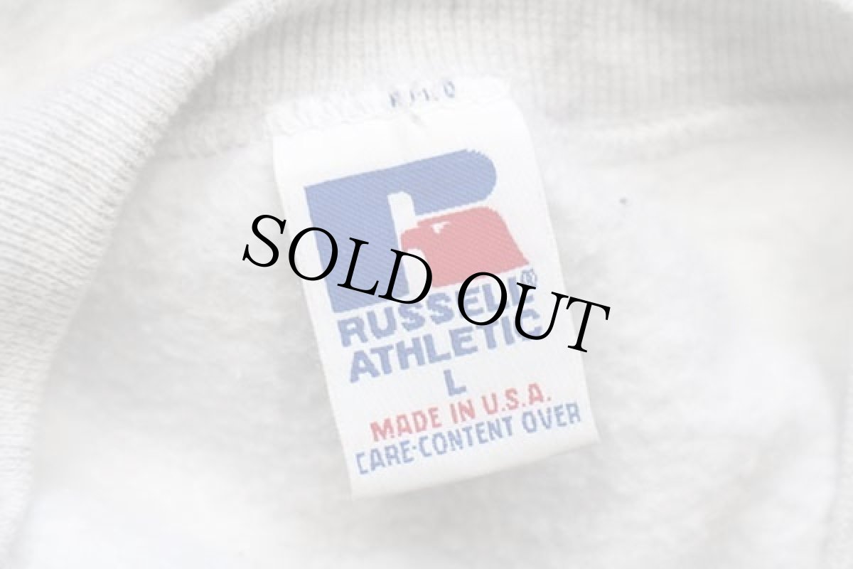 画像4: 90s USA製 RUSSELLラッセル WEST MECK STAFF 槍 前V スウェット 杢ライトグレー L (4)