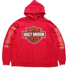 画像1: 90s HARLEY-DAVIDSONハーレー ダビッドソン ロゴ スウェットパーカー 薄赤 (1)