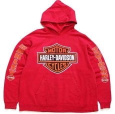 画像1: 90s HARLEY-DAVIDSONハーレー ダビッドソン ロゴ スウェットパーカー 薄赤 (1)