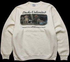 画像1: 90s USA製 Ducks Unlimited Nasty Boys ドッグ アート スウェット クリーム L (1)