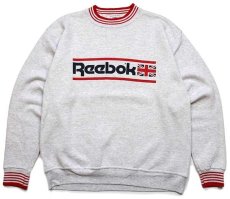 画像1: 90s USA製 Reebokリーボック ユニオンジャック リブライン スウェット 杢ライトグレー×赤 L (1)