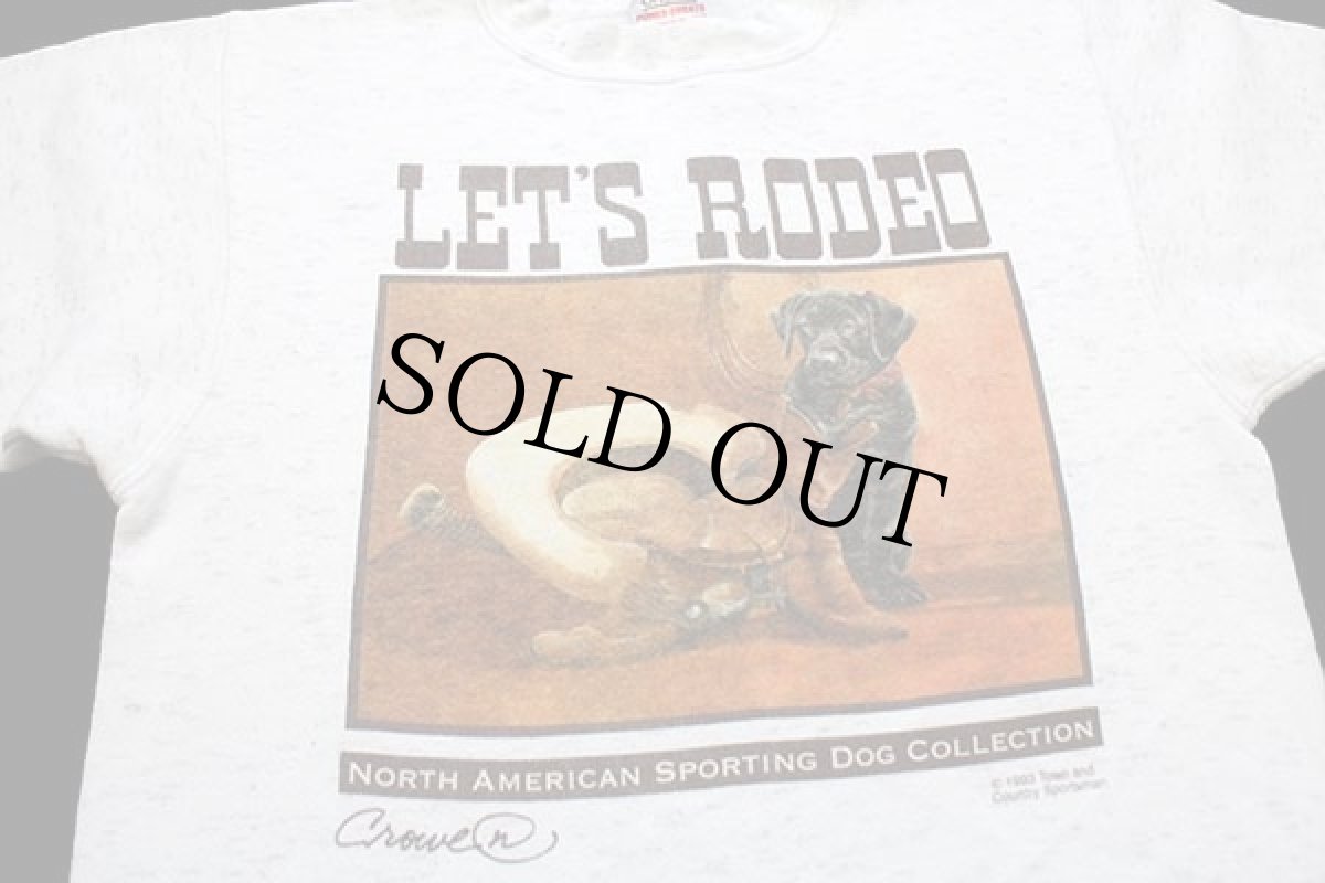 画像3: 90s USA製 LET'S RODED ドッグ ウエスタンブーツ アート スウェット 杢ホワイト M (3)