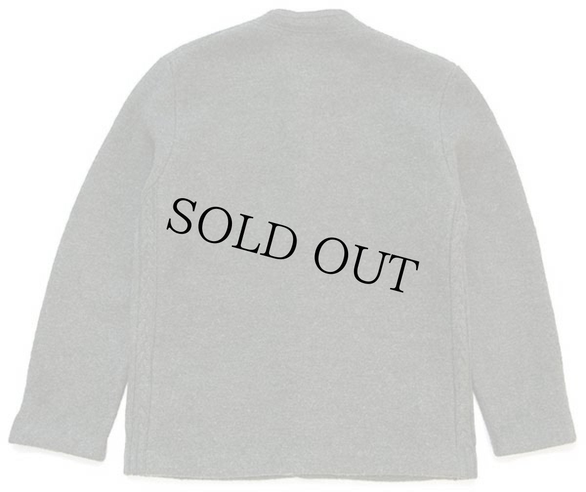 画像2: Distler 鹿角ボタン スタンドカラー チロリアン ニット切り替え ボイルドウール ジャケット オリーブ 52 (2)