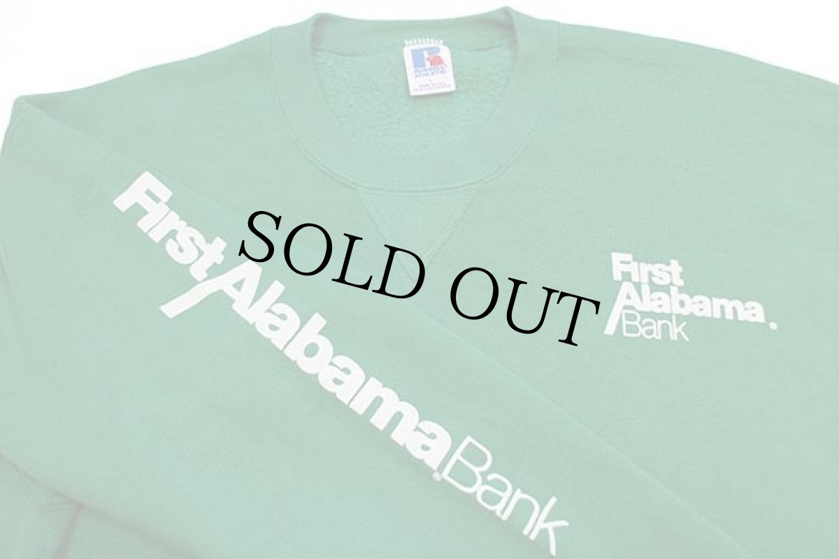 画像3: 80s USA製 RUSSELLラッセル First Alabama Bank 前V スウェット 緑 L (3)