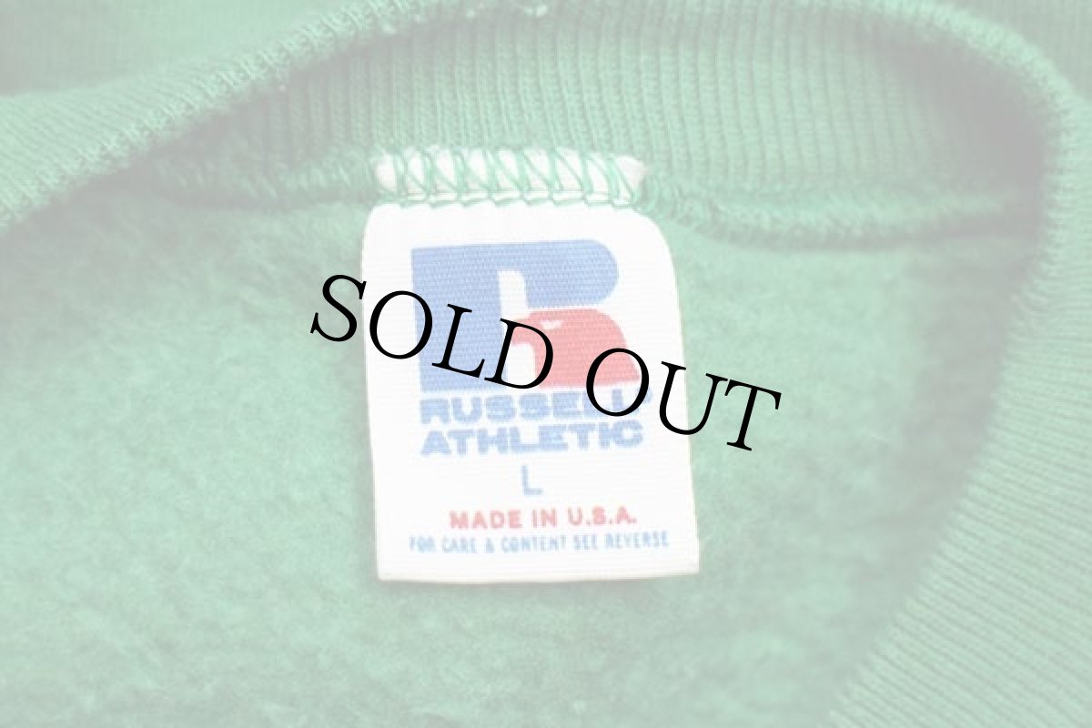 画像4: 80s USA製 RUSSELLラッセル First Alabama Bank 前V スウェット 緑 L (4)