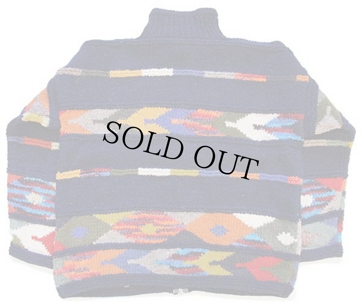 画像2: エクアドル製 CORAZA EXPORT フォークロア柄 ウール ハンドニット ジップ カーディガン (2)