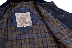 画像5: 90s イタリア製 conbipel タータンチェック ウール×カシミヤライナー ヌバック レザー ファイヤーマンコート 濃紺 46 (5)