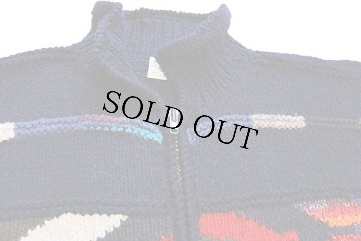 画像3: エクアドル製 CORAZA EXPORT フォークロア柄 ウール ハンドニット ジップ カーディガン (3)