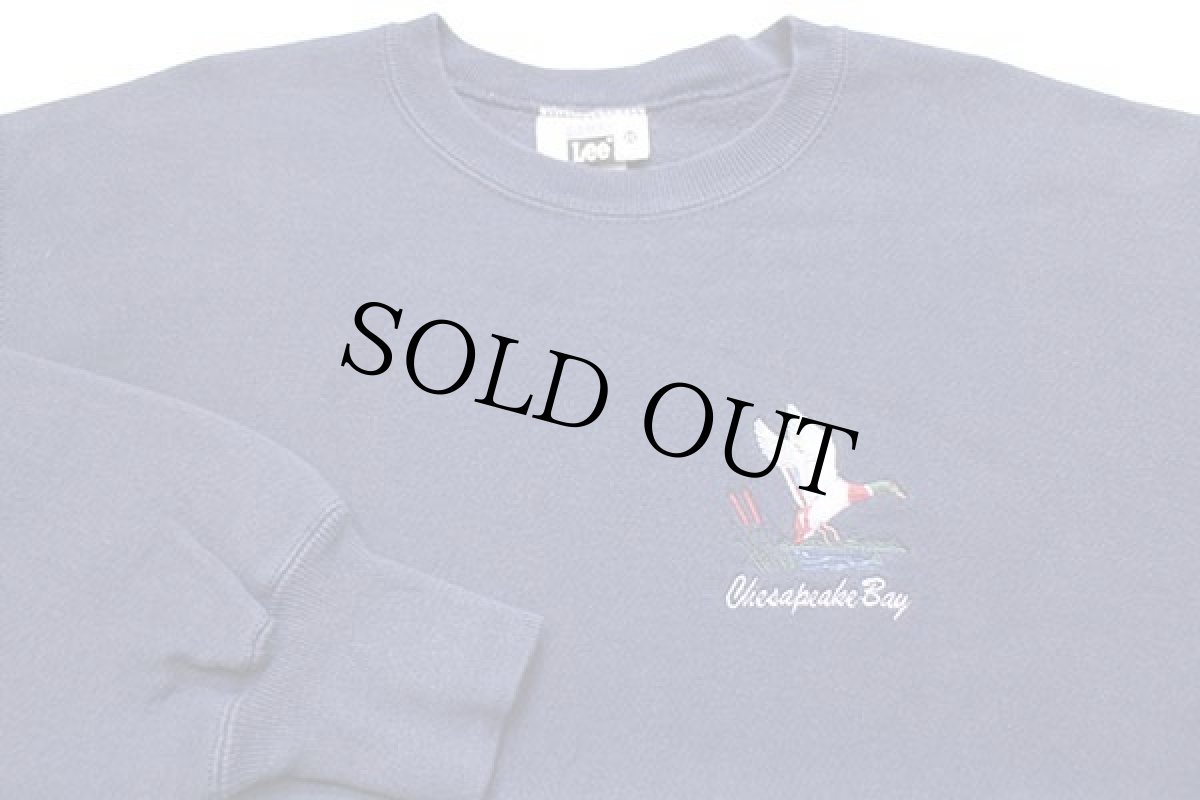 画像3: 90s USA製 Leeリー Chesapeake Bay カモ刺繍 リバースウィーブ スウェット 紺 2X (3)