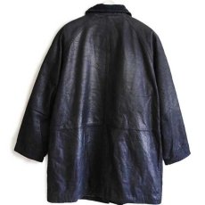 画像2: 90s イタリア製 conbipel タータンチェック ウール×カシミヤライナー ヌバック レザー ファイヤーマンコート 濃紺 46 (2)