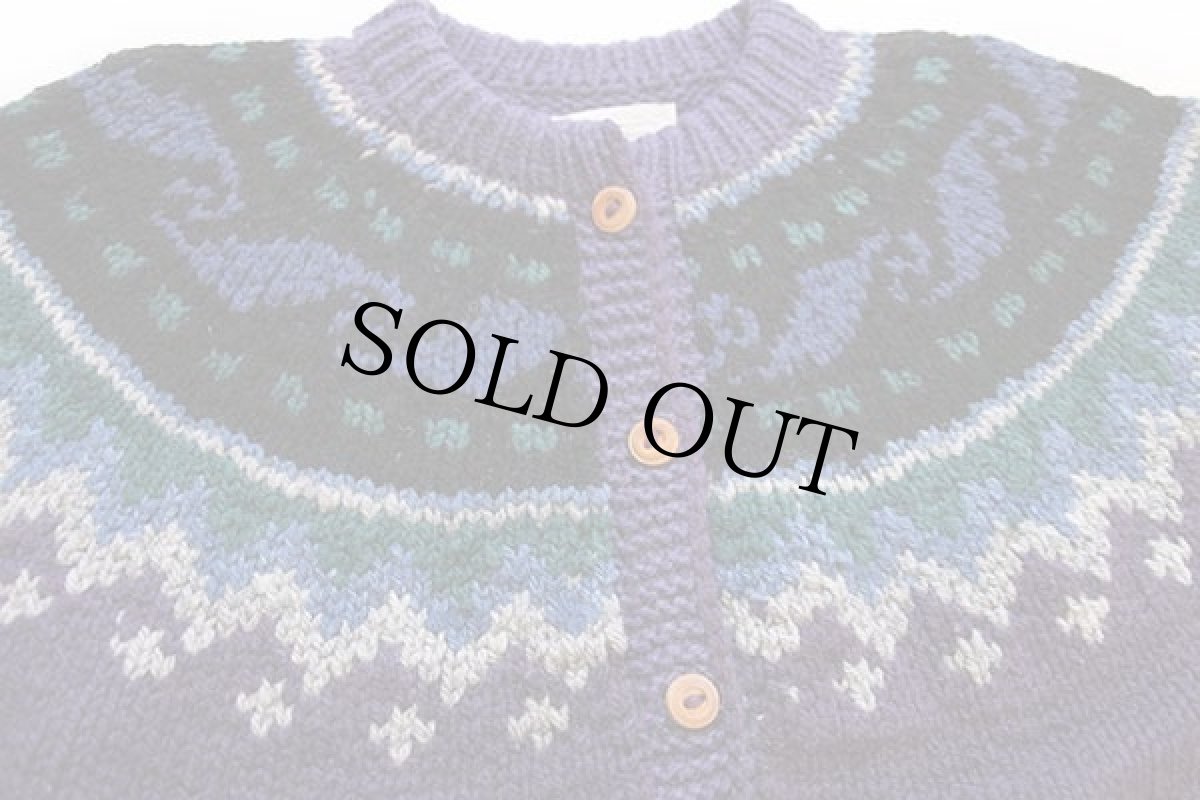 画像3: ボリビア製 BOLIVIAN HANDKNITS 丸ヨーク ノルディック柄 ローゲージ ラムウール ハンドニット カーディガン (3)