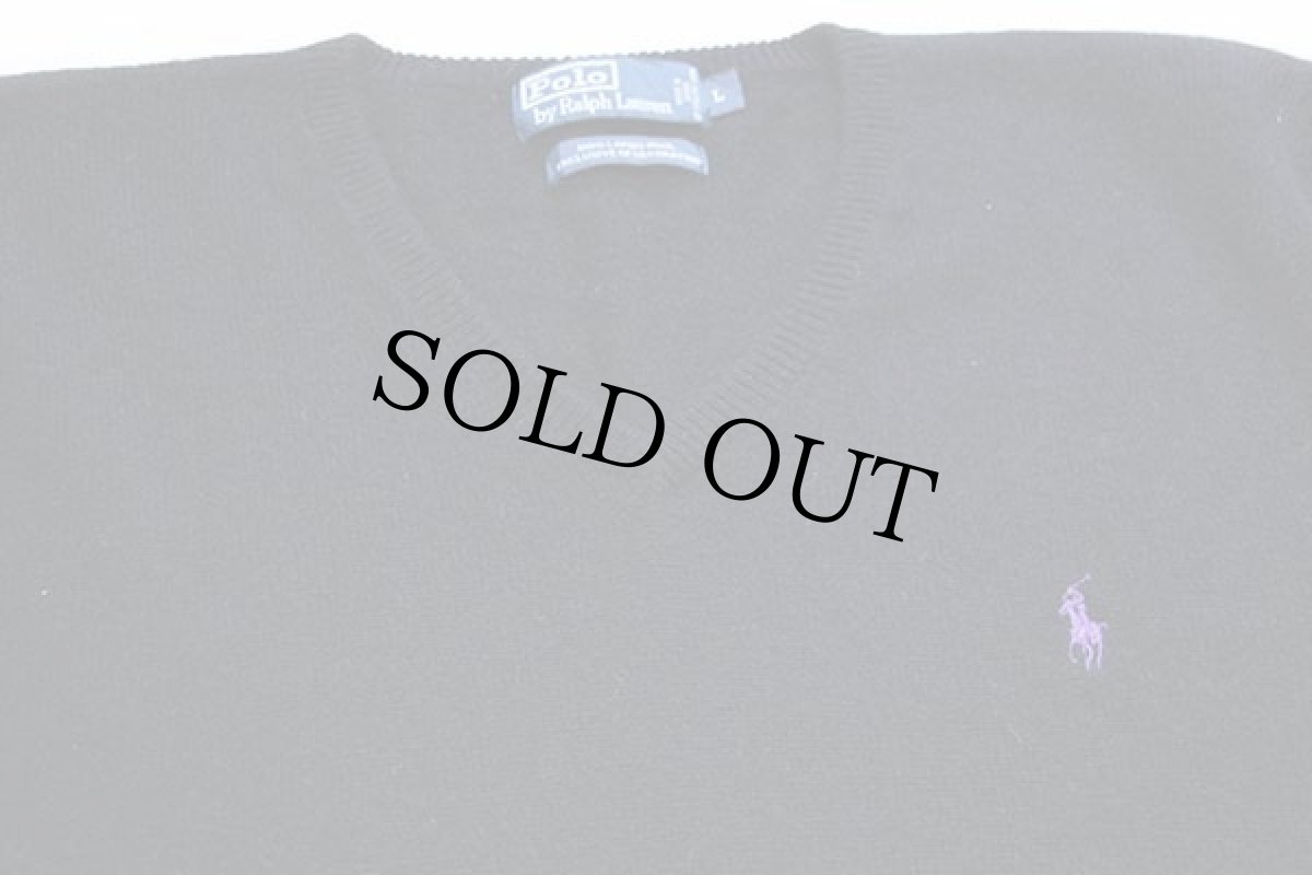 画像3: ポロ ラルフローレン ワンポイント Vネック ラムウールニット セーター 黒 L (3)