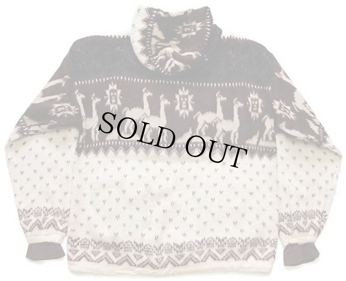 画像2: ANDINO アルパカ フォークロア柄 ウールニット ジップパーカー M (2)