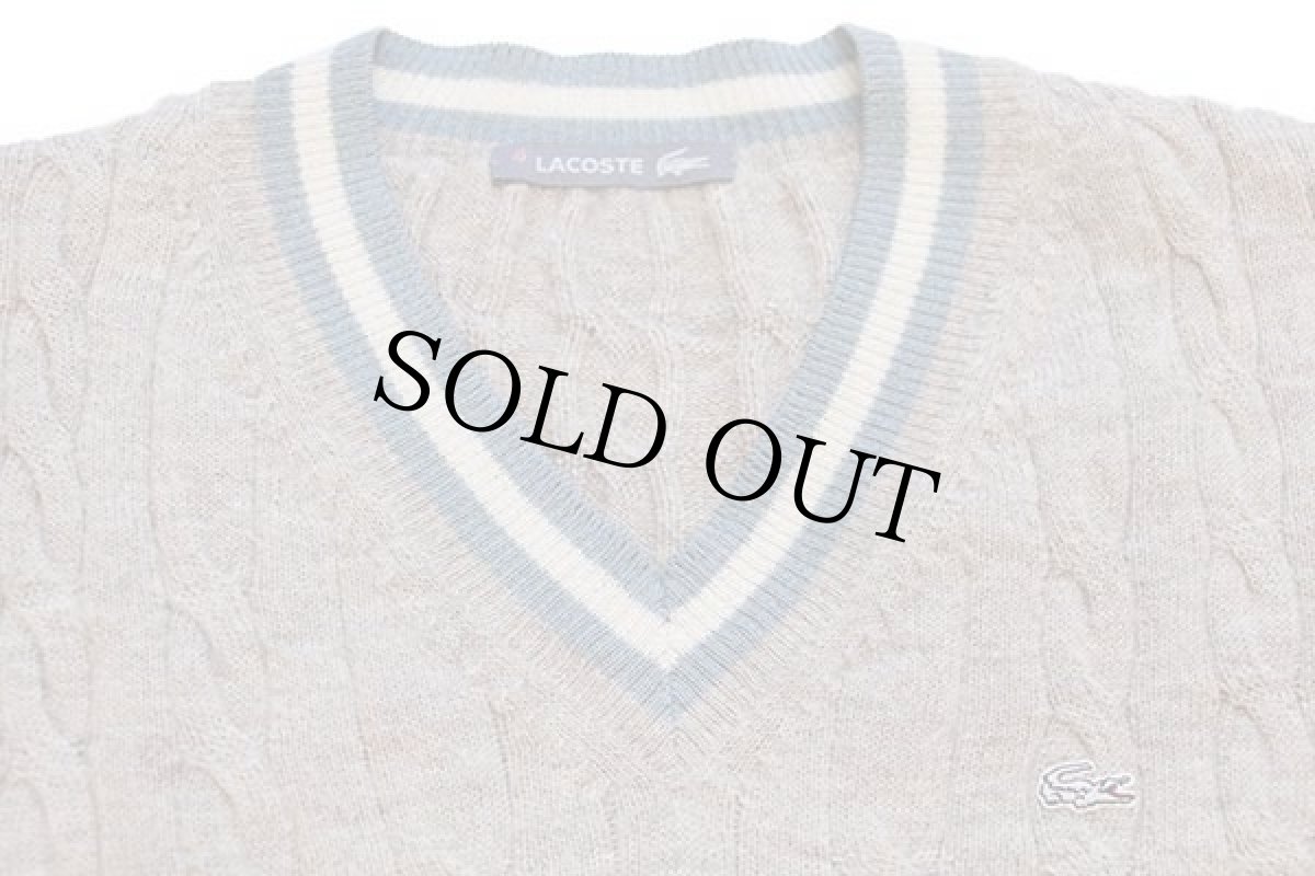 画像3: LACOSTEラコステ Vネック ケーブル編み アルパカニット チルデンセーター ベージュ 4 (3)