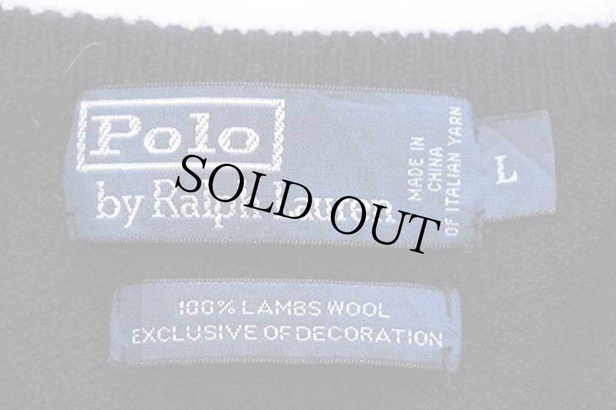 画像4: ポロ ラルフローレン ワンポイント Vネック ラムウールニット セーター 黒 L (4)