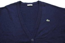 画像3: 70s フランス製 CHEMISE LACOSTE ラコステ ワンポイント パチポケ ウール×アクリルニット カーディガン 紺 4 (3)