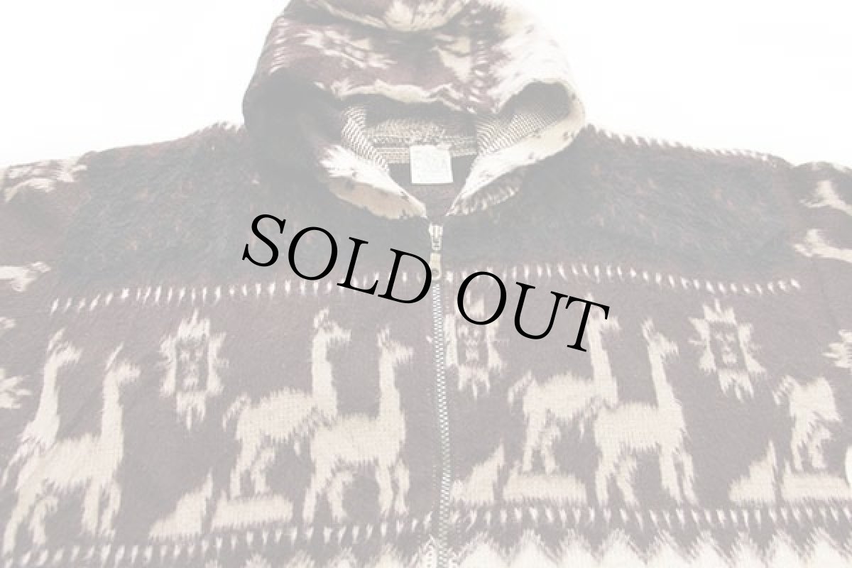 画像3: ANDINO アルパカ フォークロア柄 ウールニット ジップパーカー M (3)