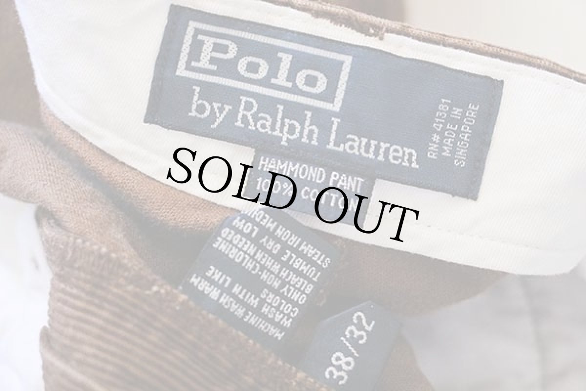 画像6: 90s ポロ ラルフローレン HAMMOND PANT ツータック コットン コーデュロイパンツ 焦げ茶 w38 L32★スラックス (6)