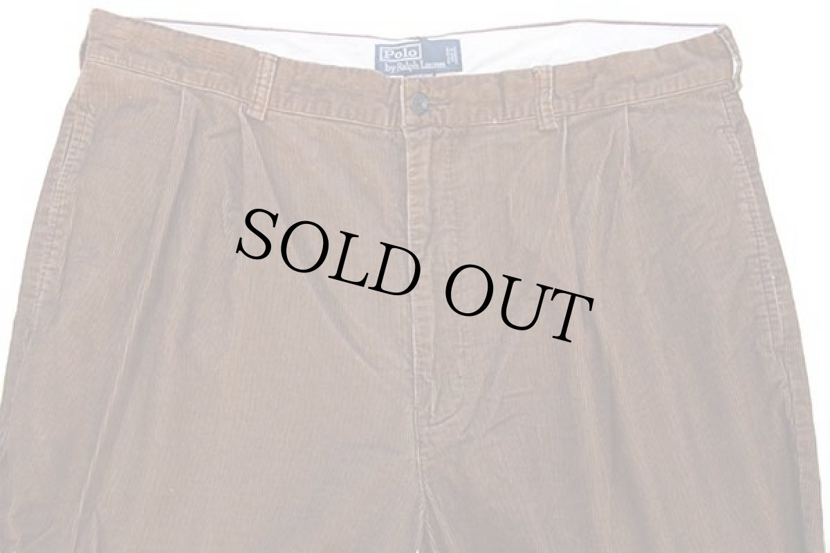 画像4: 90s ポロ ラルフローレン HAMMOND PANT ツータック コットン コーデュロイパンツ 焦げ茶 w38 L32★スラックス (4)