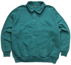 画像1: 90s USA製 Cross Creek 無地 ハイネック ハーフジップ スウェット 緑 XL★ブランク (1)