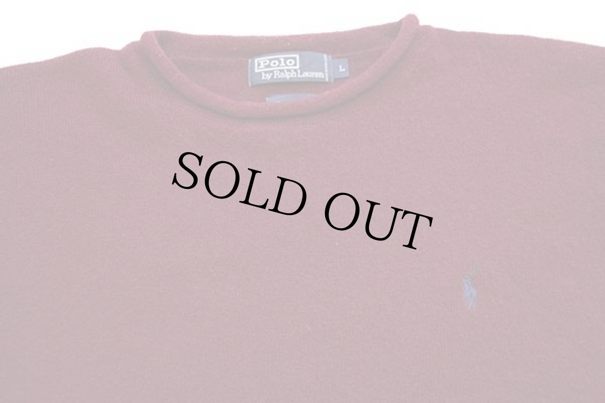 画像3: 90s ポロ ラルフローレン ワンポイント ロールネック ラムウールニット セーター バーガンディ L (3)