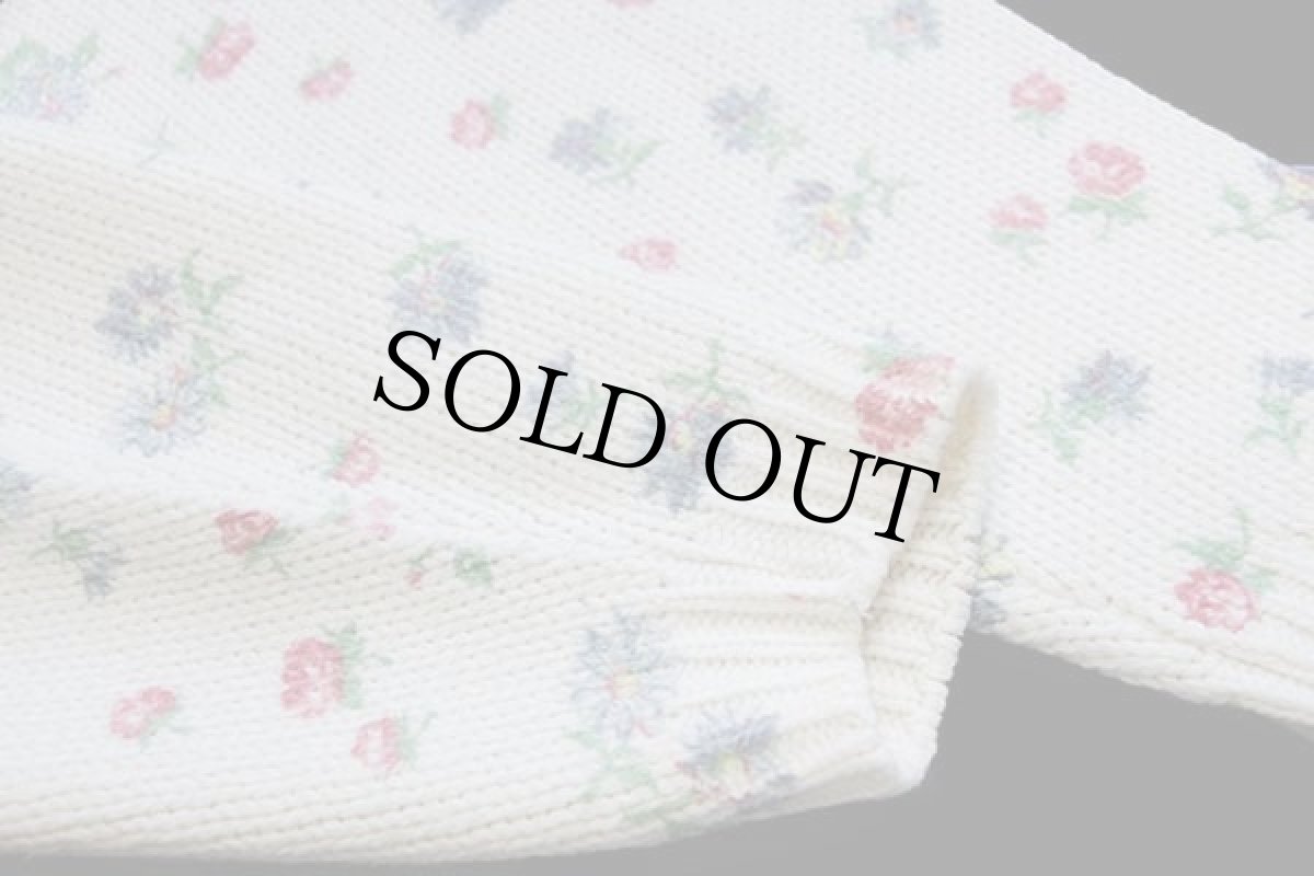 画像6: 90s イタリア製 フラワー 総柄 モックネック ケーブル編み ウール×アクリルニット セーター ナチュラル M (6)