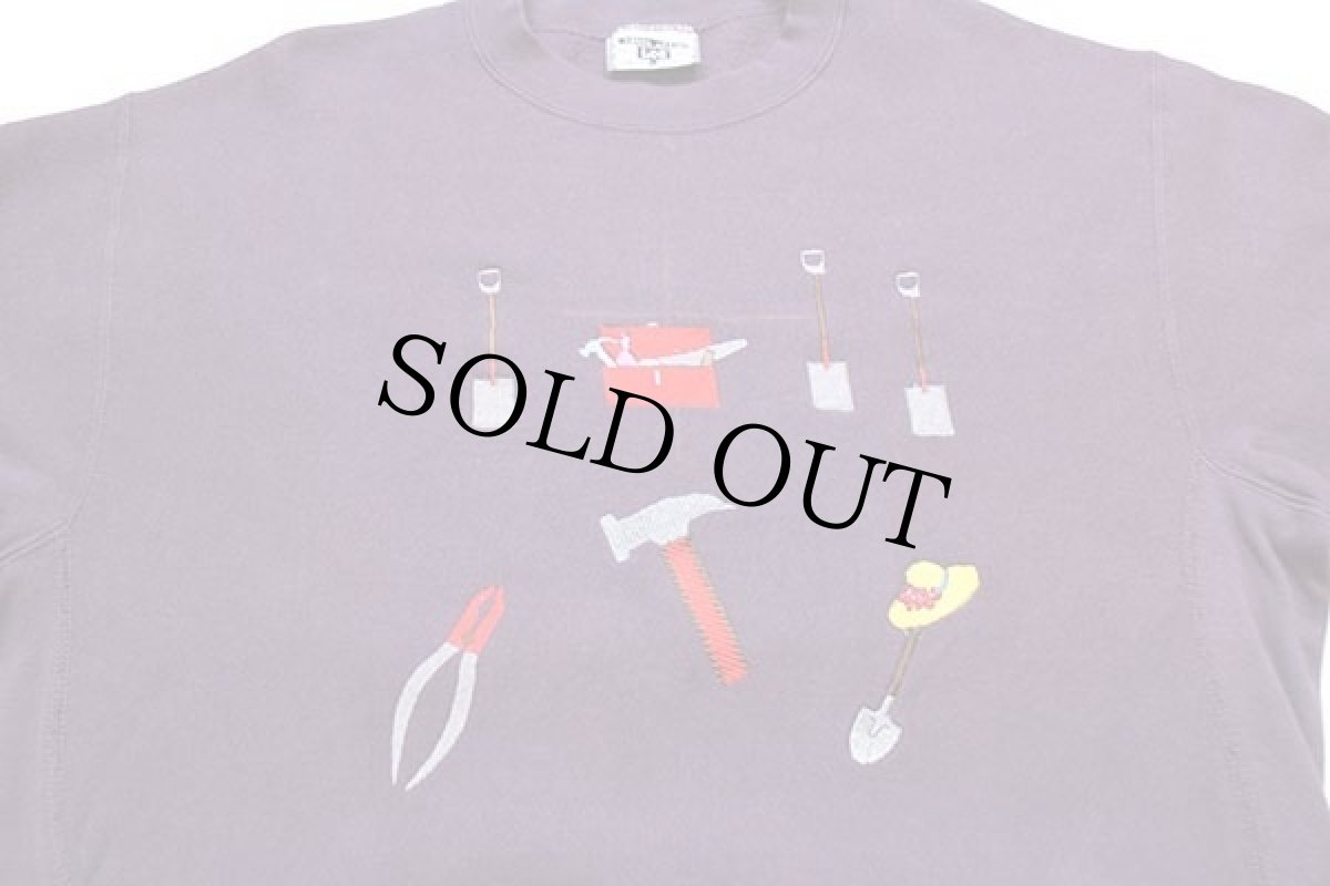 画像3: 90s USA製 Leeリー ショベル ハンマー ツール 刺繍 リバースウィーブ スウェット 紫 L (3)