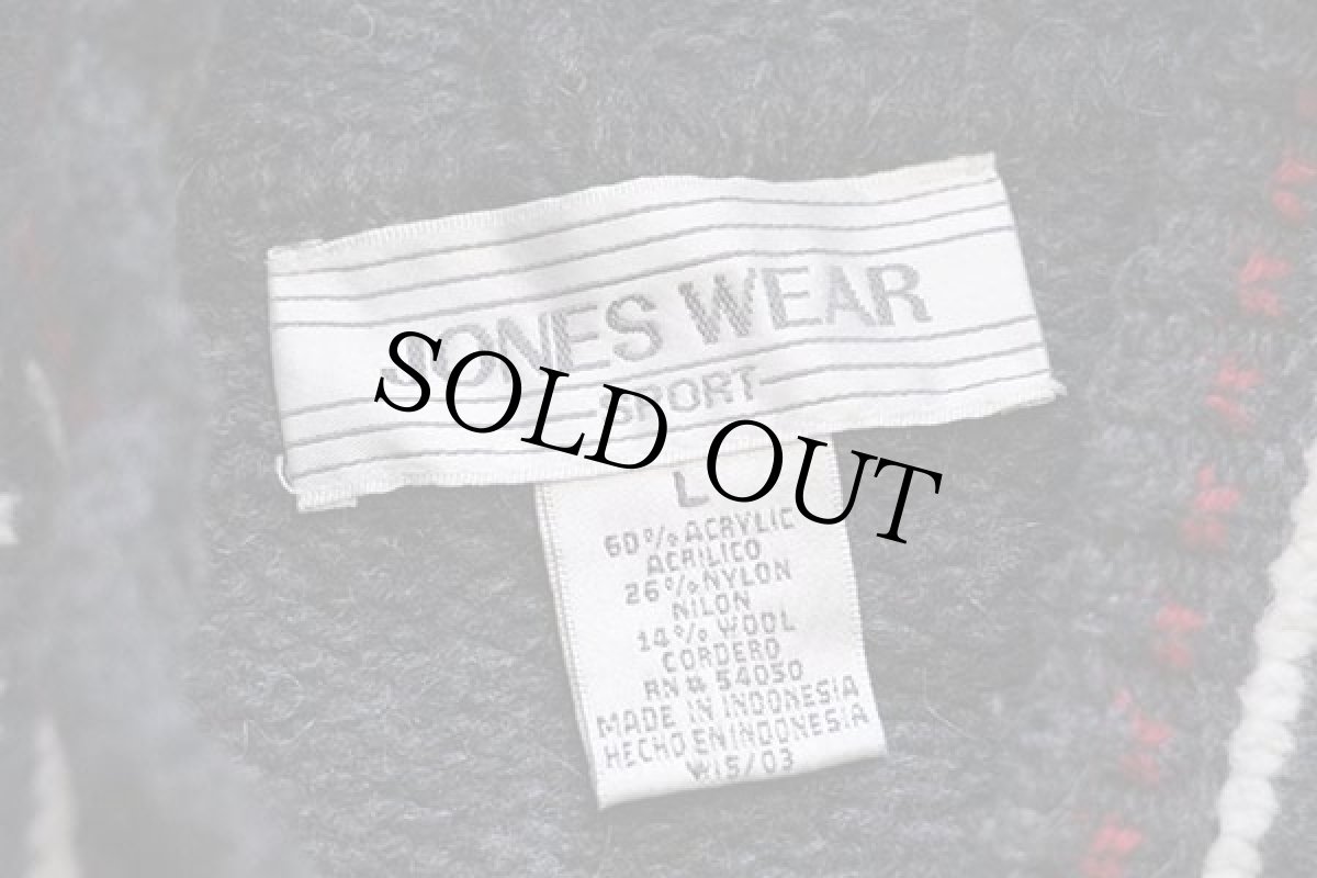 画像4: 90s JONES WEAR ノルディック柄 アクリル×ウールニット パーカー チャコールグレー L (4)