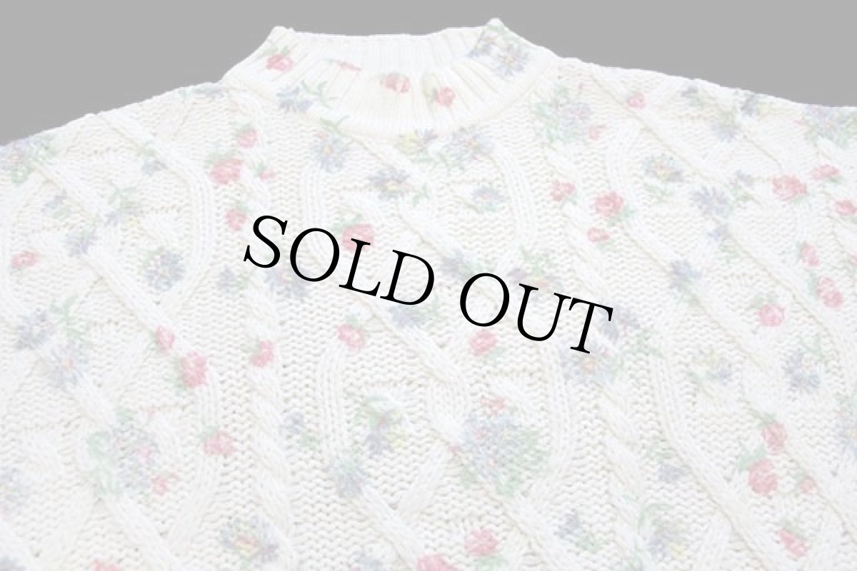 画像3: 90s イタリア製 フラワー 総柄 モックネック ケーブル編み ウール×アクリルニット セーター ナチュラル M (3)