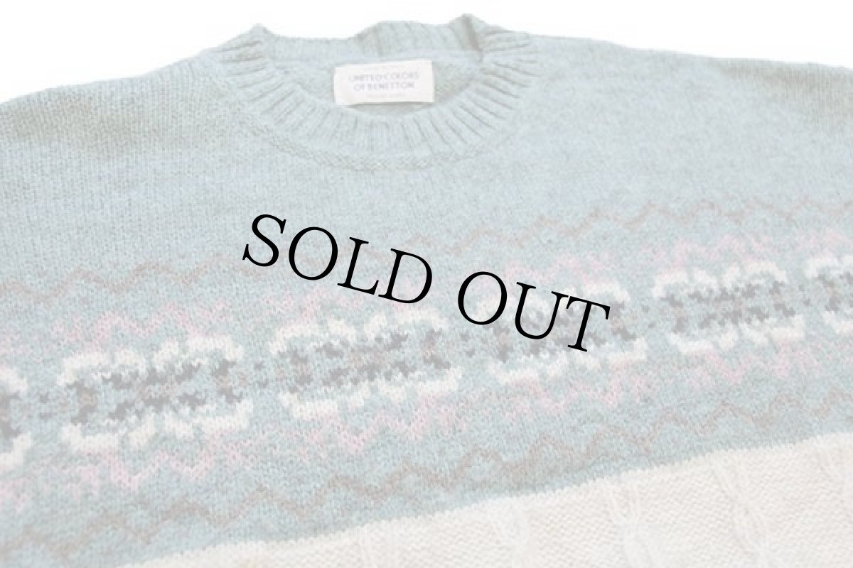 画像3: 90s イタリア製 BENETTONベネトン フェアアイル柄 ケーブル編み 切り替え ウールニット セーター L (3)