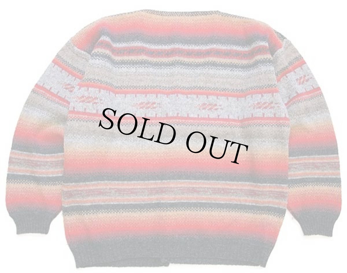 画像2: 90s フランス製 JACQUARD ラグ柄 ウール×アクリルニット カーディガン M (2)