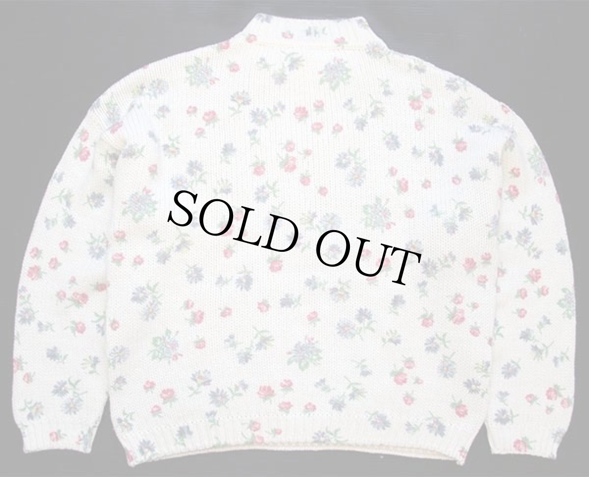 画像2: 90s イタリア製 フラワー 総柄 モックネック ケーブル編み ウール×アクリルニット セーター ナチュラル M (2)