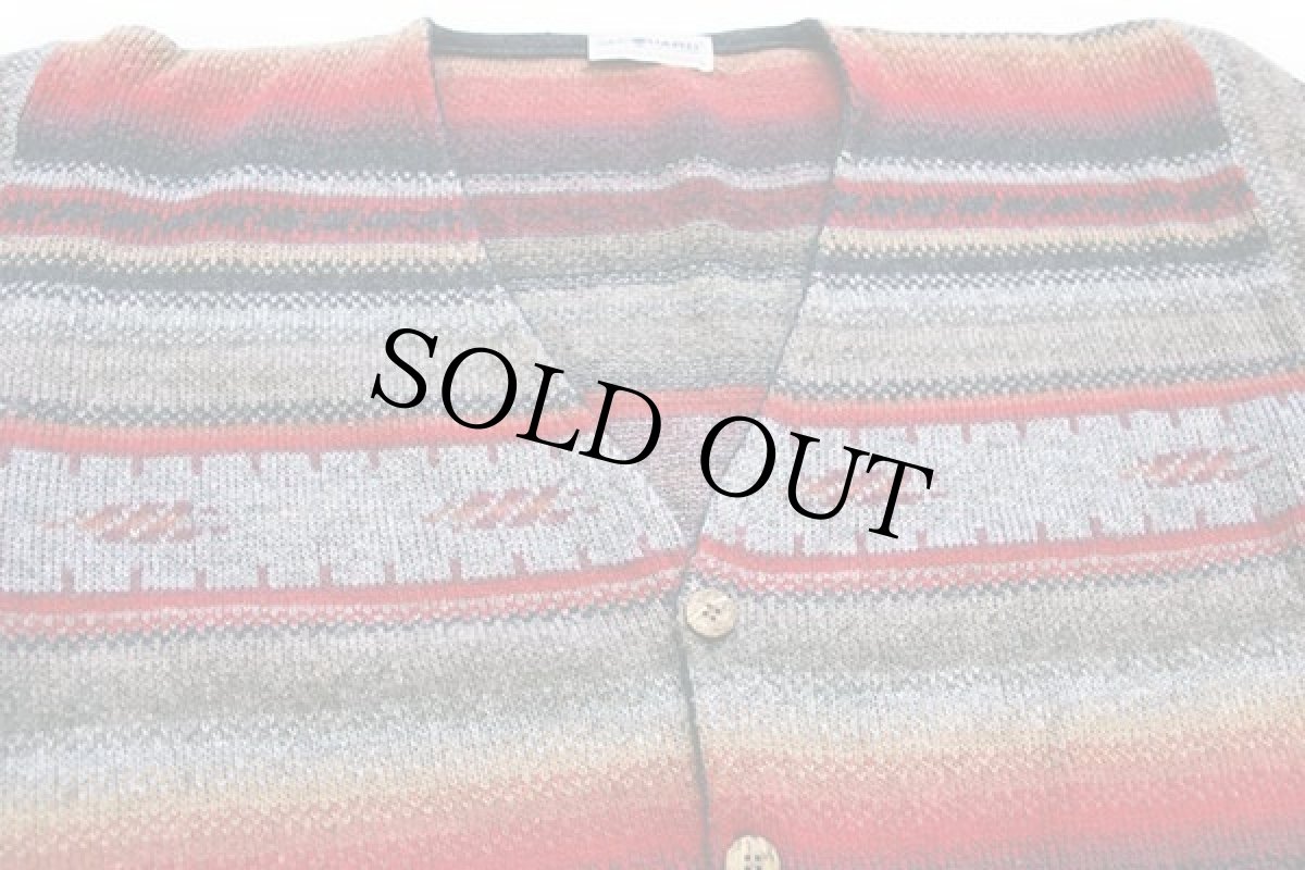 画像3: 90s フランス製 JACQUARD ラグ柄 ウール×アクリルニット カーディガン M (3)