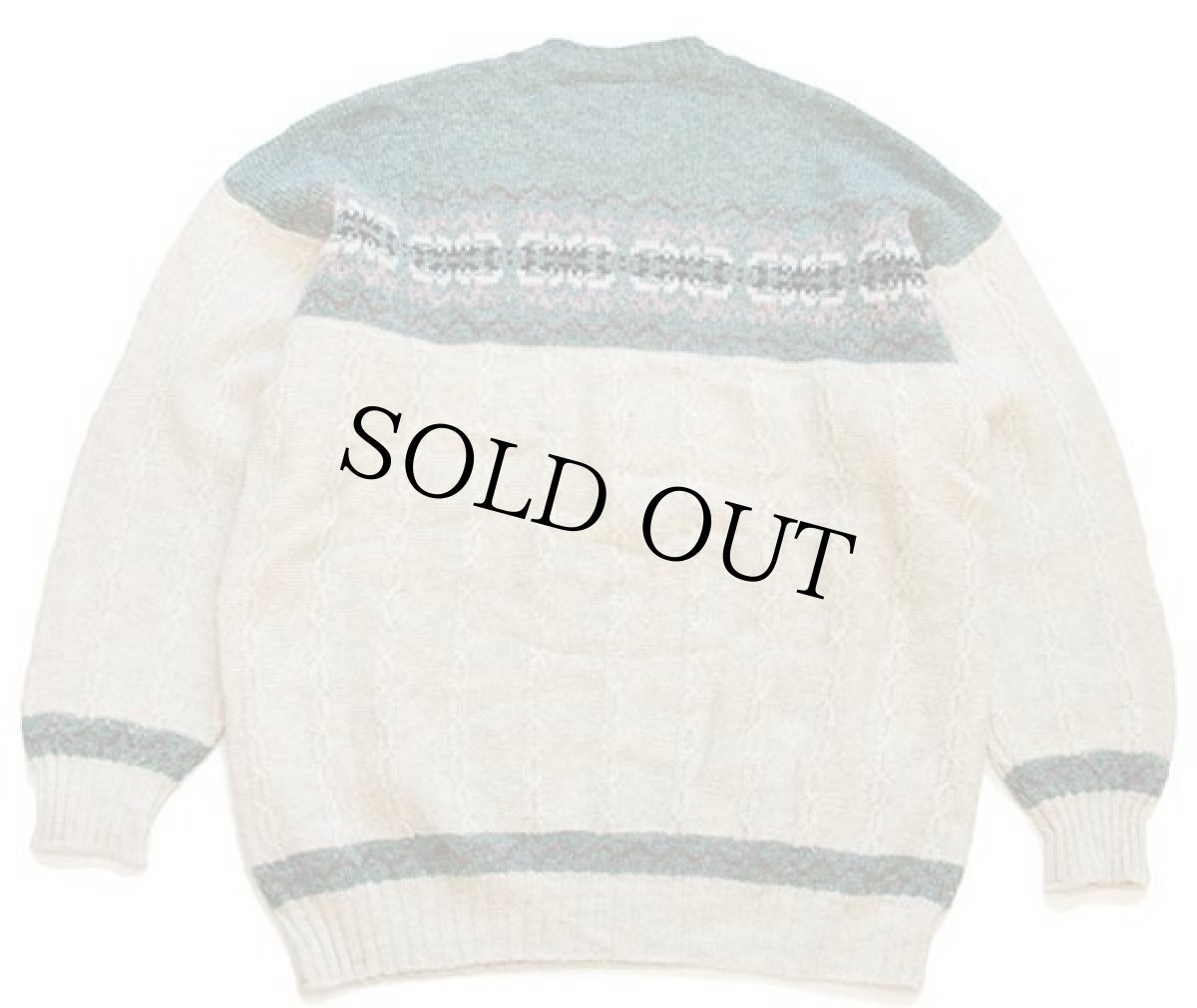 画像2: 90s イタリア製 BENETTONベネトン フェアアイル柄 ケーブル編み 切り替え ウールニット セーター L (2)