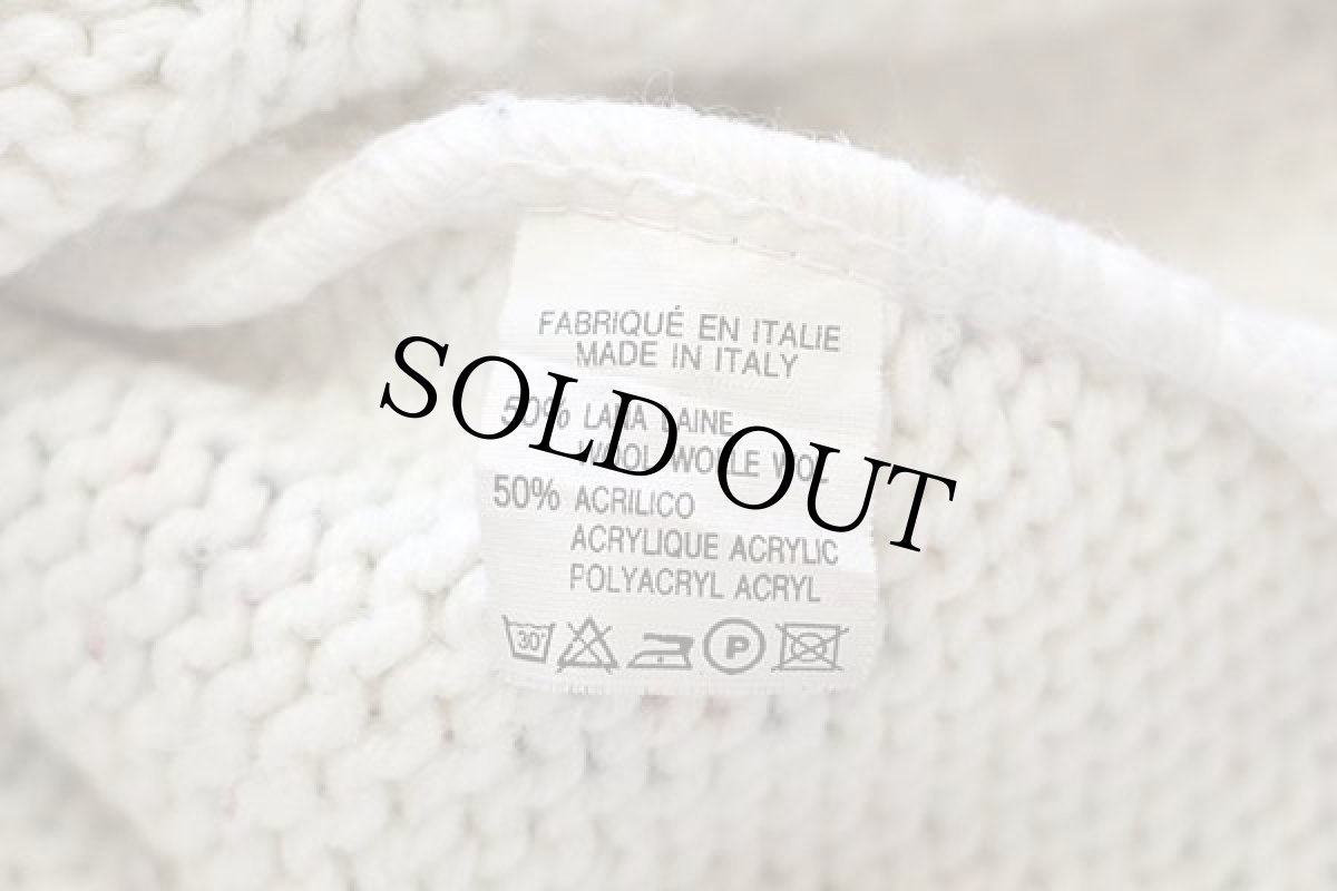 画像4: 90s イタリア製 フラワー 総柄 モックネック ケーブル編み ウール×アクリルニット セーター ナチュラル M (4)