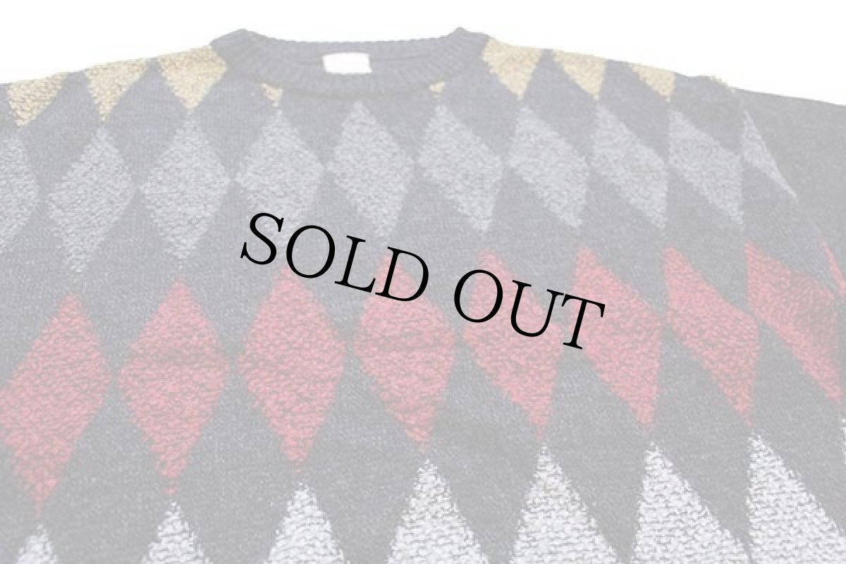 画像3: 90s UNKNOWN ダイヤ柄 アクリル×ウールニット セーター チャコールグレー 52/54 (3)