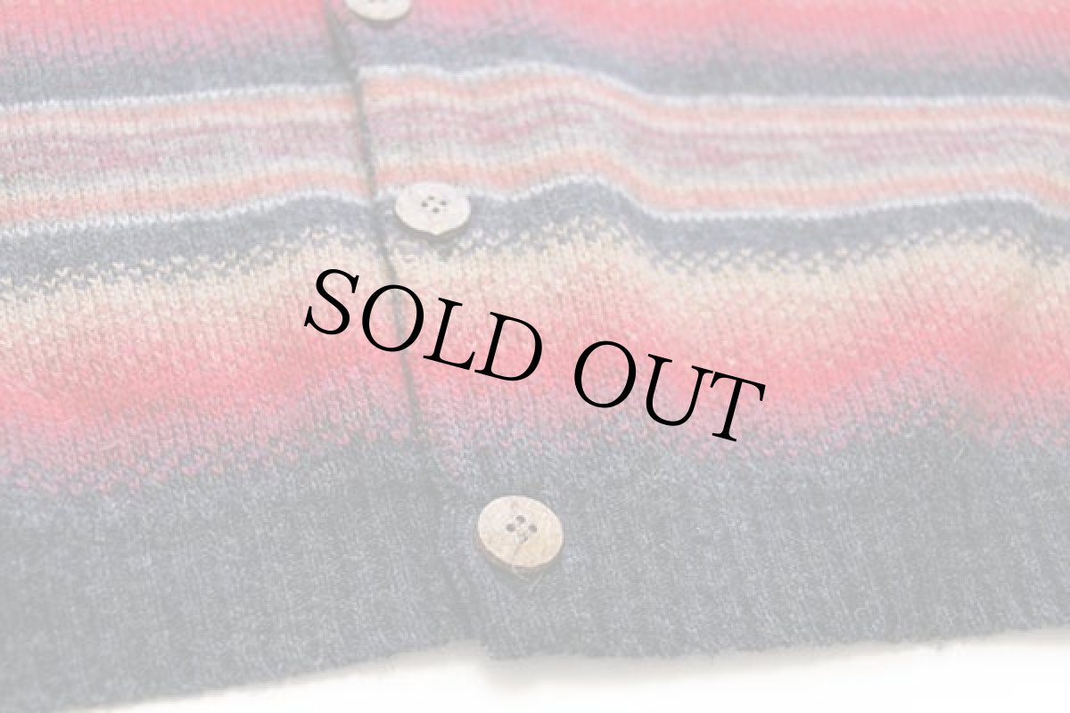 画像5: 90s フランス製 JACQUARD ラグ柄 ウール×アクリルニット カーディガン M (5)